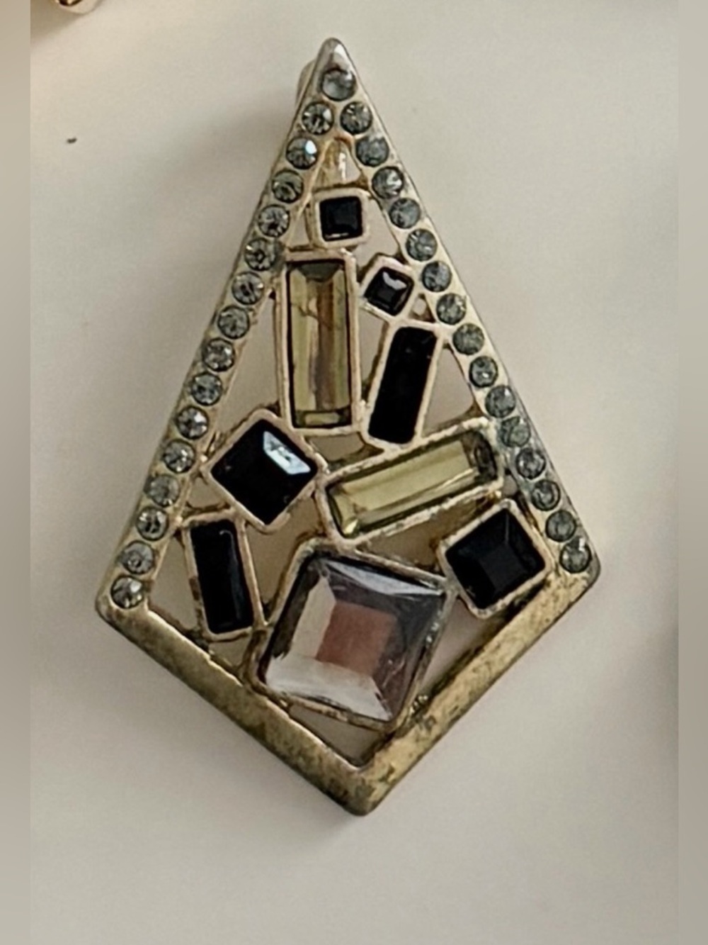 🌹 Lia Sophia Geometric Statement Pendant Gold Tone w/Black&Clear Stones #0166